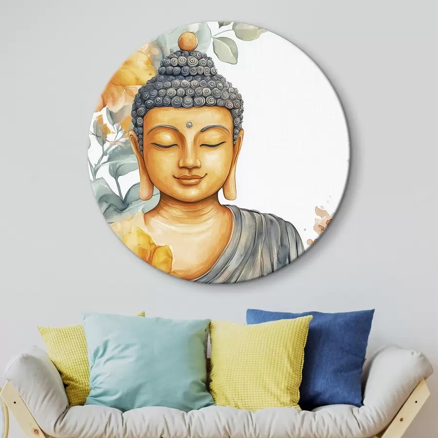  Peintures Bouddha entouré de fleurs orange, style aquarelle r44508