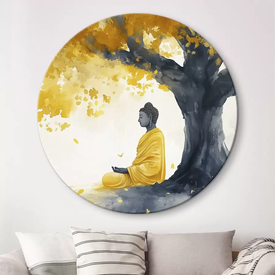  Peintures Bouddha en méditation sous l'arbre, couleurs jaune et grise r44509
