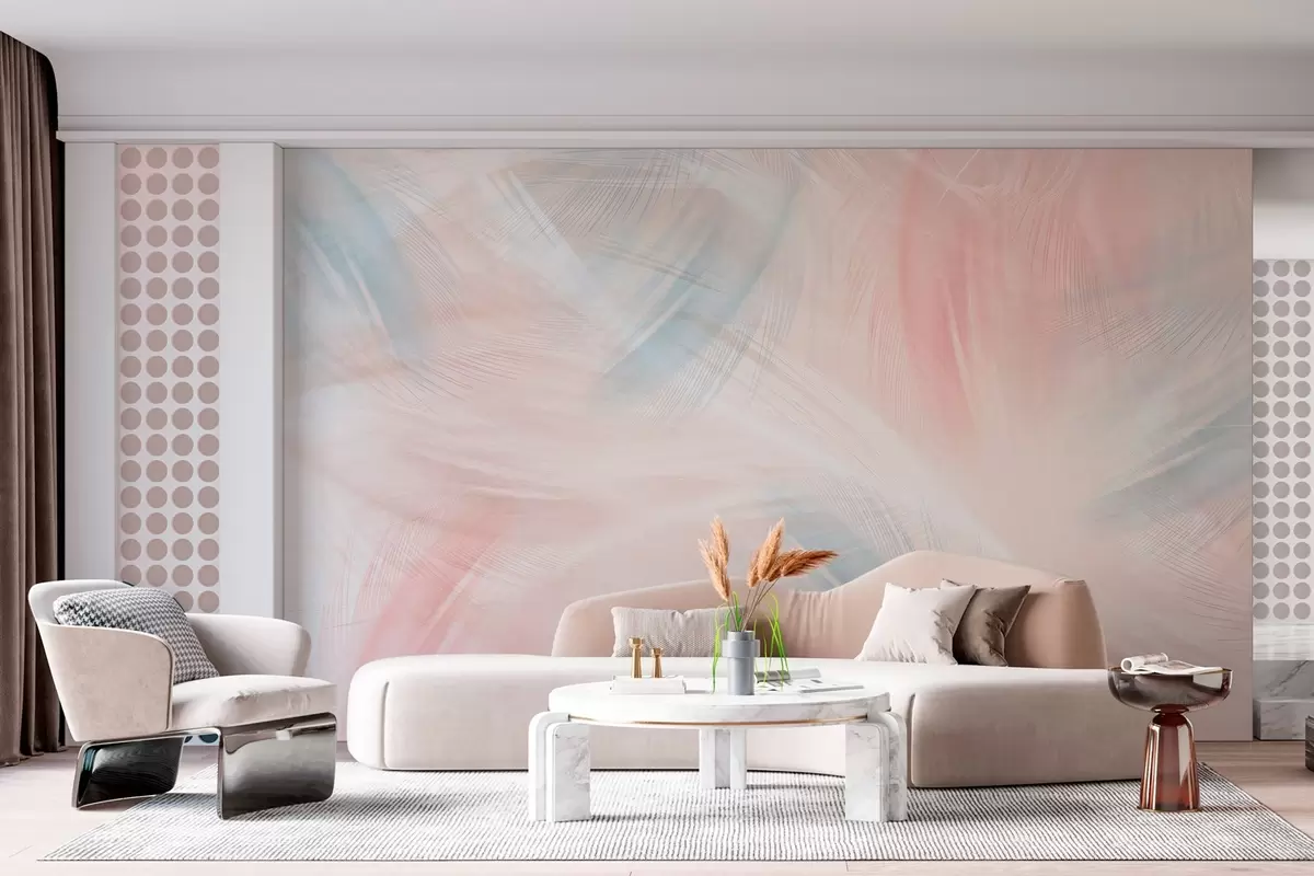 Fotobehang luchtige veren in roze en blauwe tinten w04071