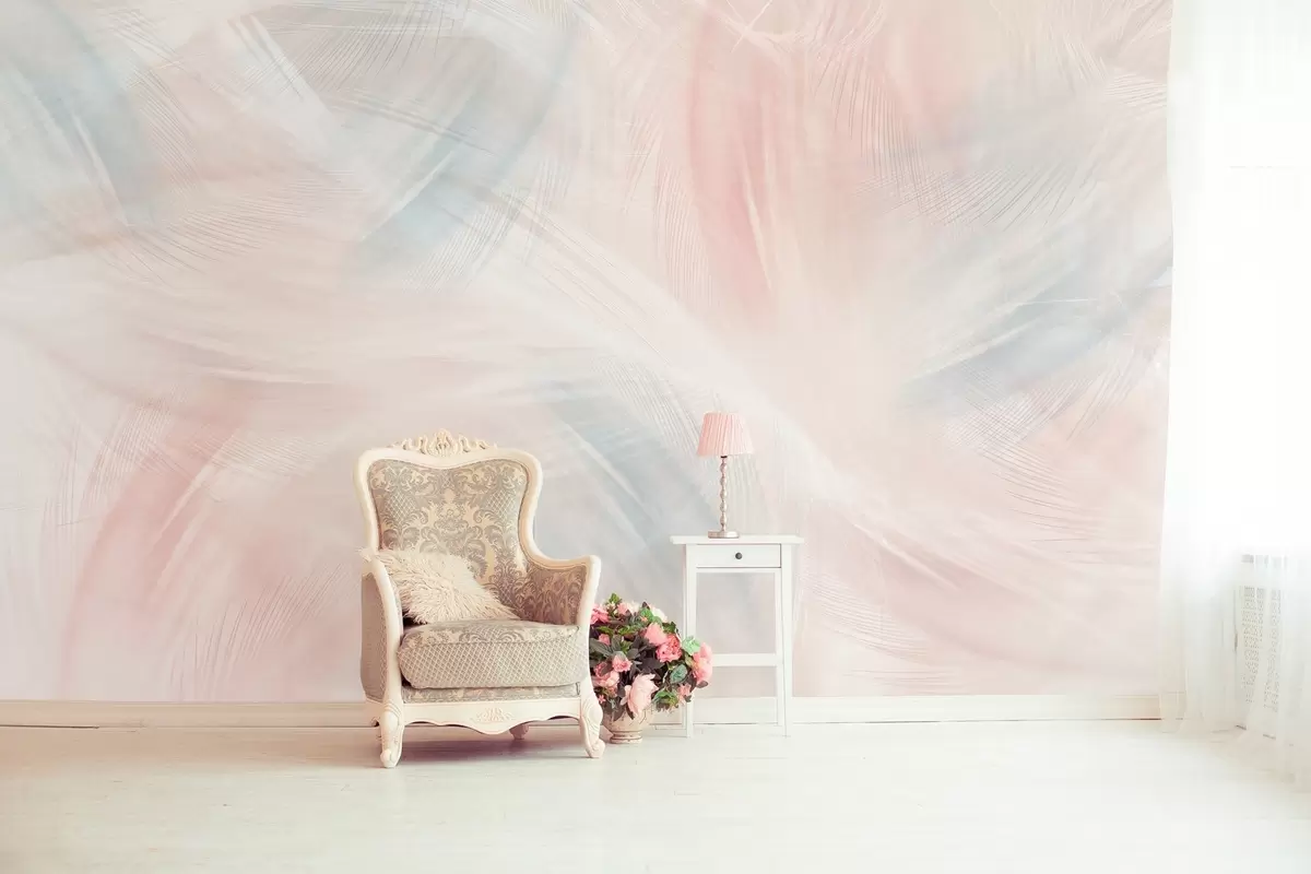 Fotobehang luchtige veren in roze en blauwe tinten w04071