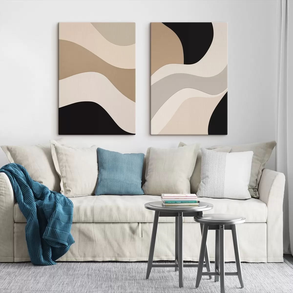  Schilderijen Abstracte golven in beige en zwarte tinten m00460