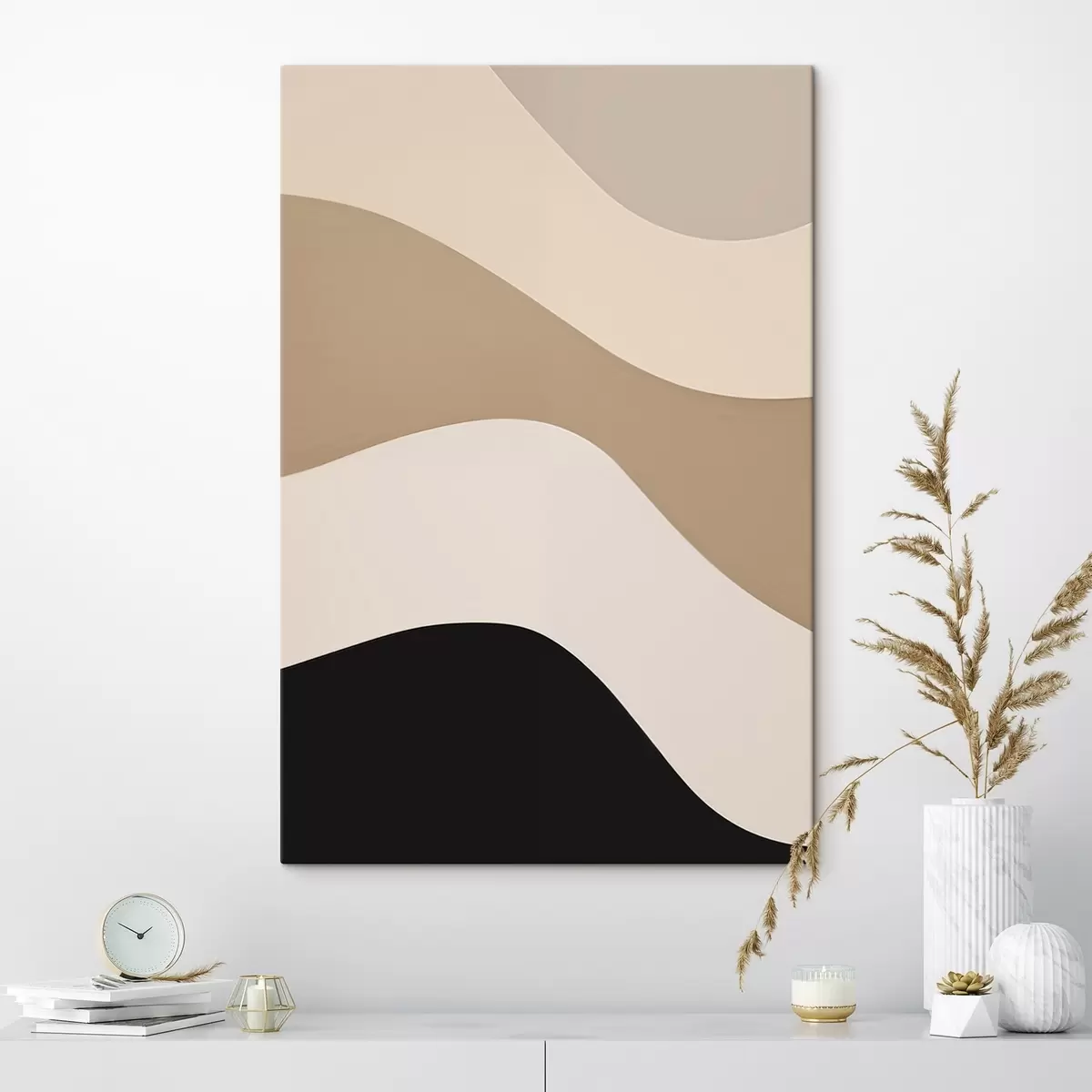  Peintures Vagues abstraites en beige et noir s44687