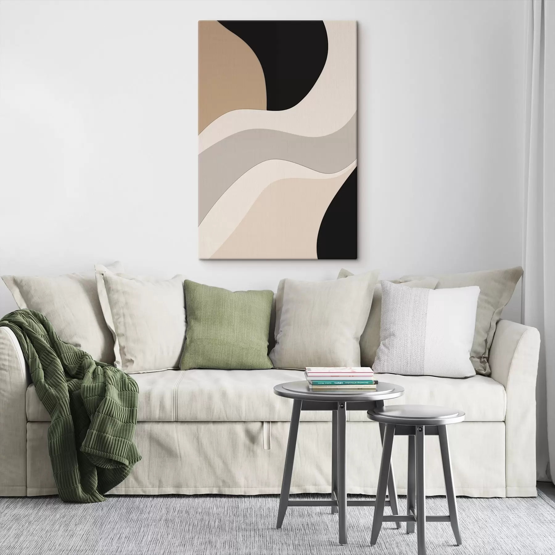  Schilderijen Abstracte golven in beige en zwart s44688