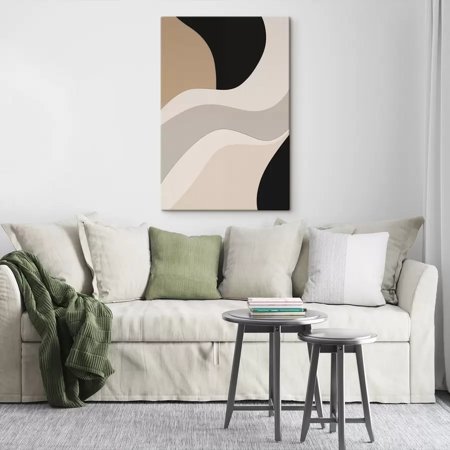  Peintures Vagues abstraites en beige et noir s44688