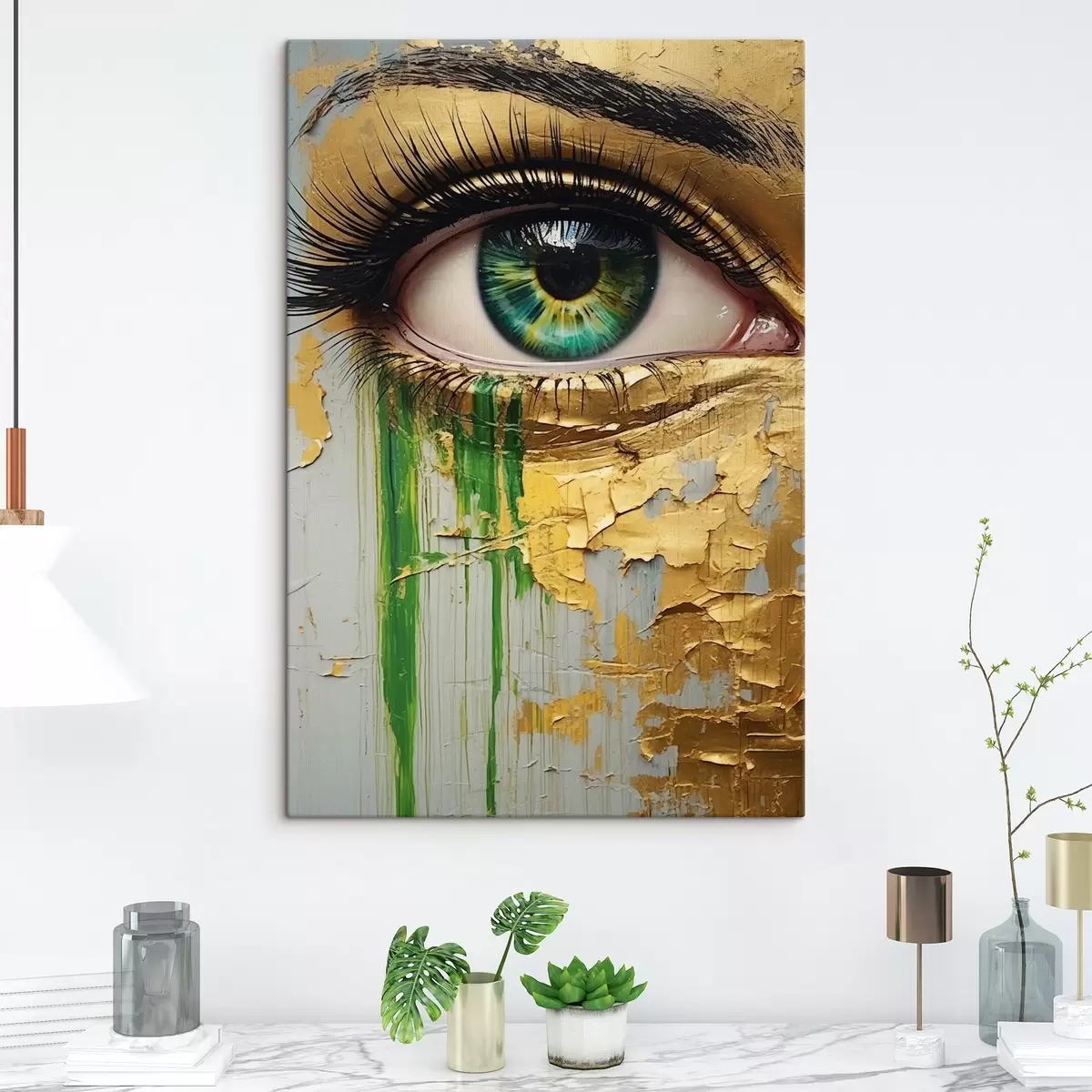  Schilderijen Groen oog op de achtergrond van gebarsten verf s44690