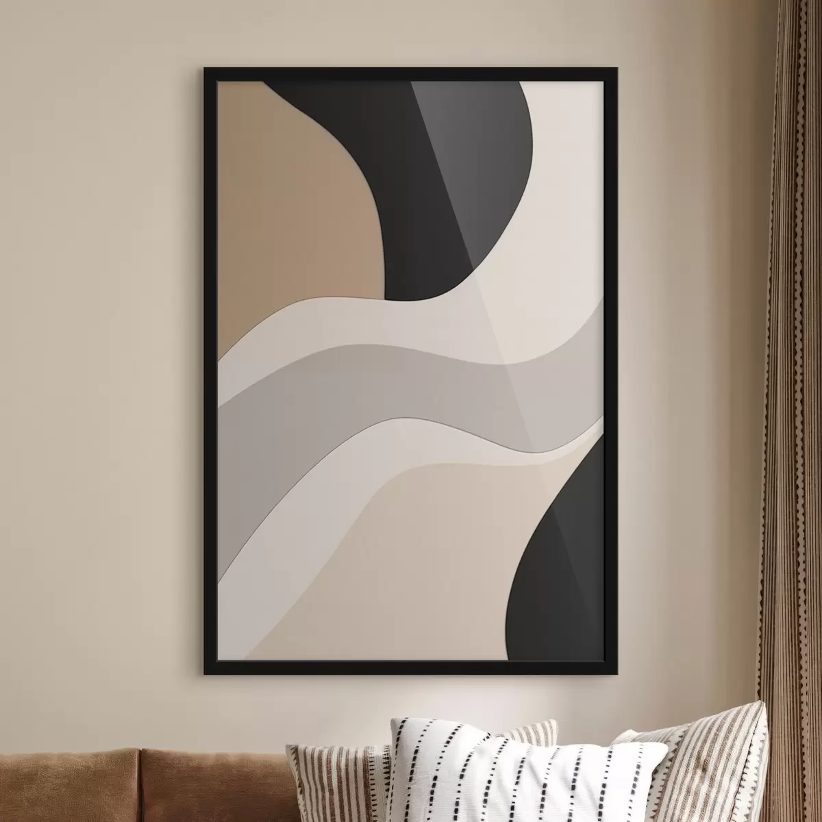 Affiche Vagues abstraites en beige et noir f44688