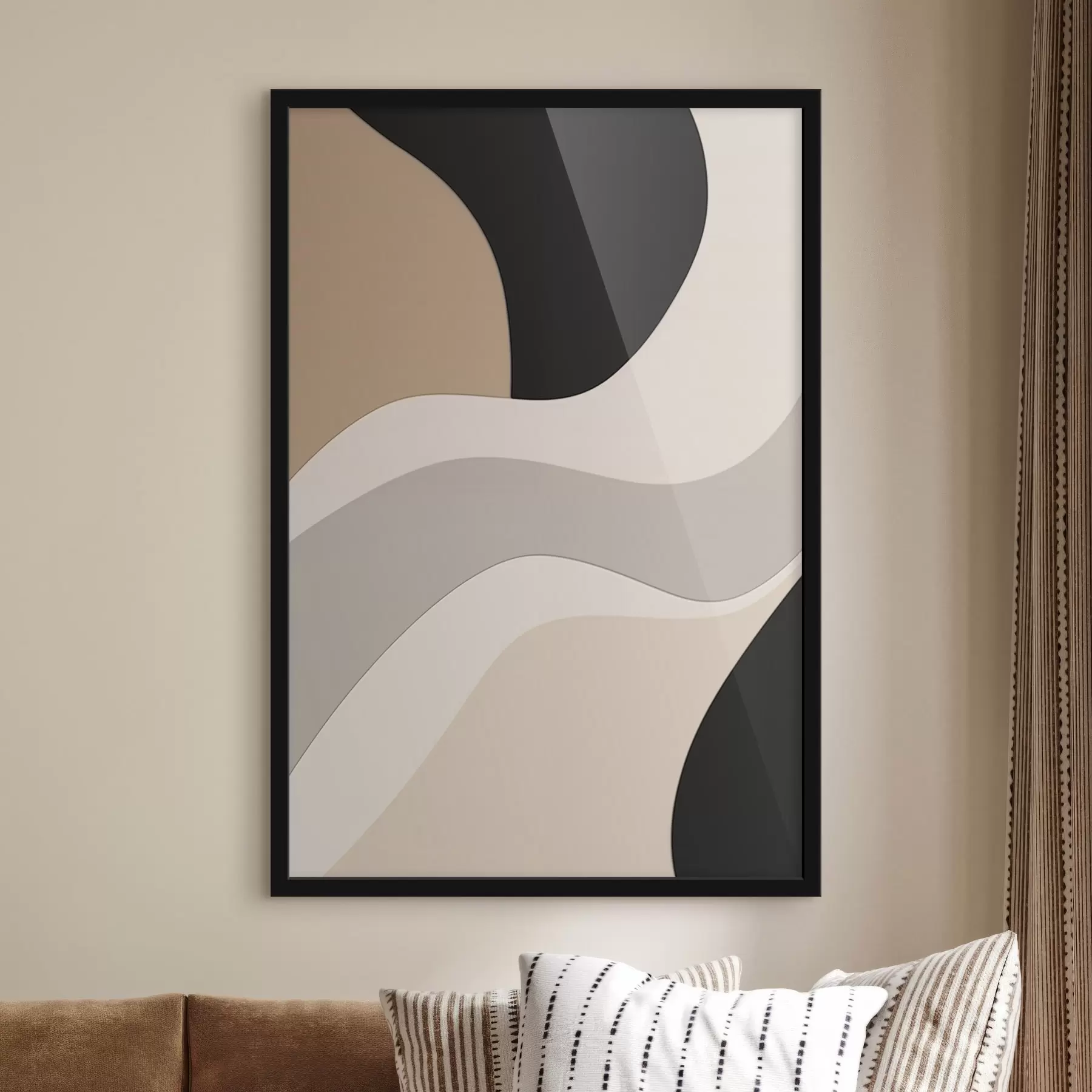  Schilderijen Abstracte golven in beige en zwart f44688
