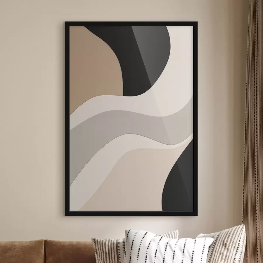 Papier peint photo Vagues abstraites en beige et noir f44688
