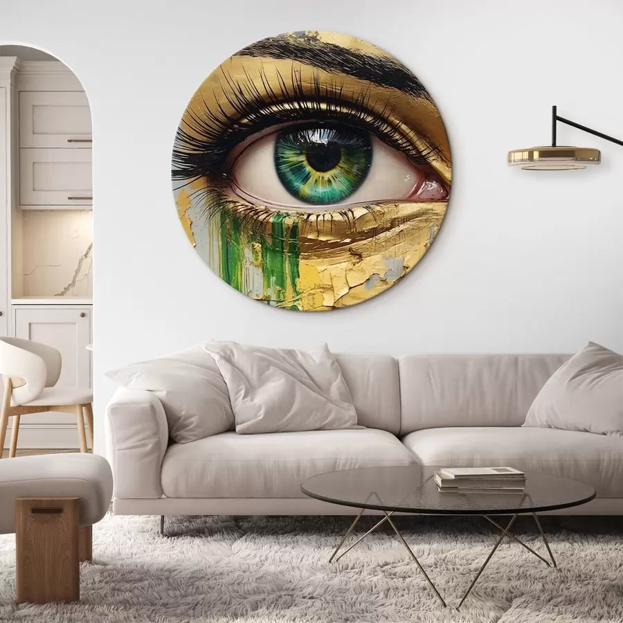 Papier peint photo Oeil vert sur fond de peinture craquelée r44690