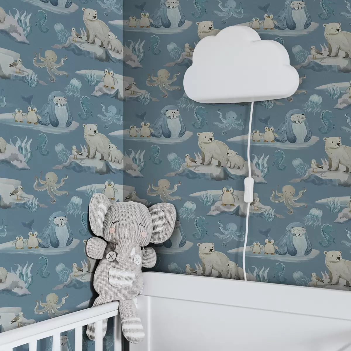 Papier peint Animaux arctiques en style aquarelle pour la chambre des enfants a00137