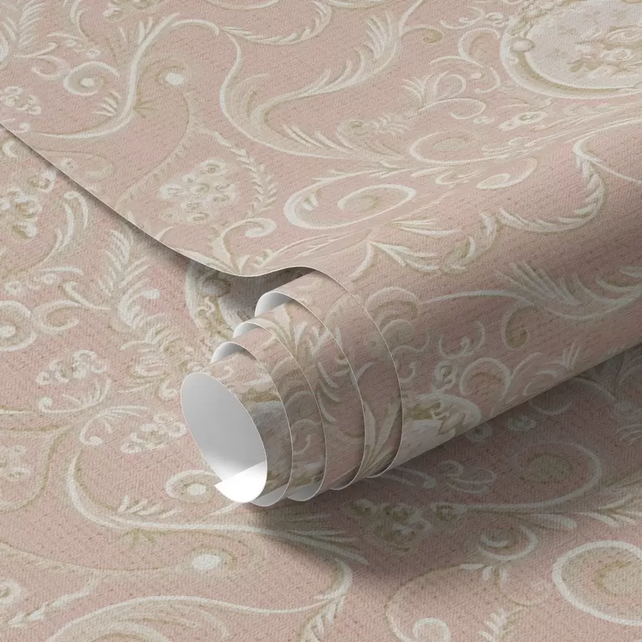 Papier peint photo Motif classique rose avec médaillons et fleurs a00185