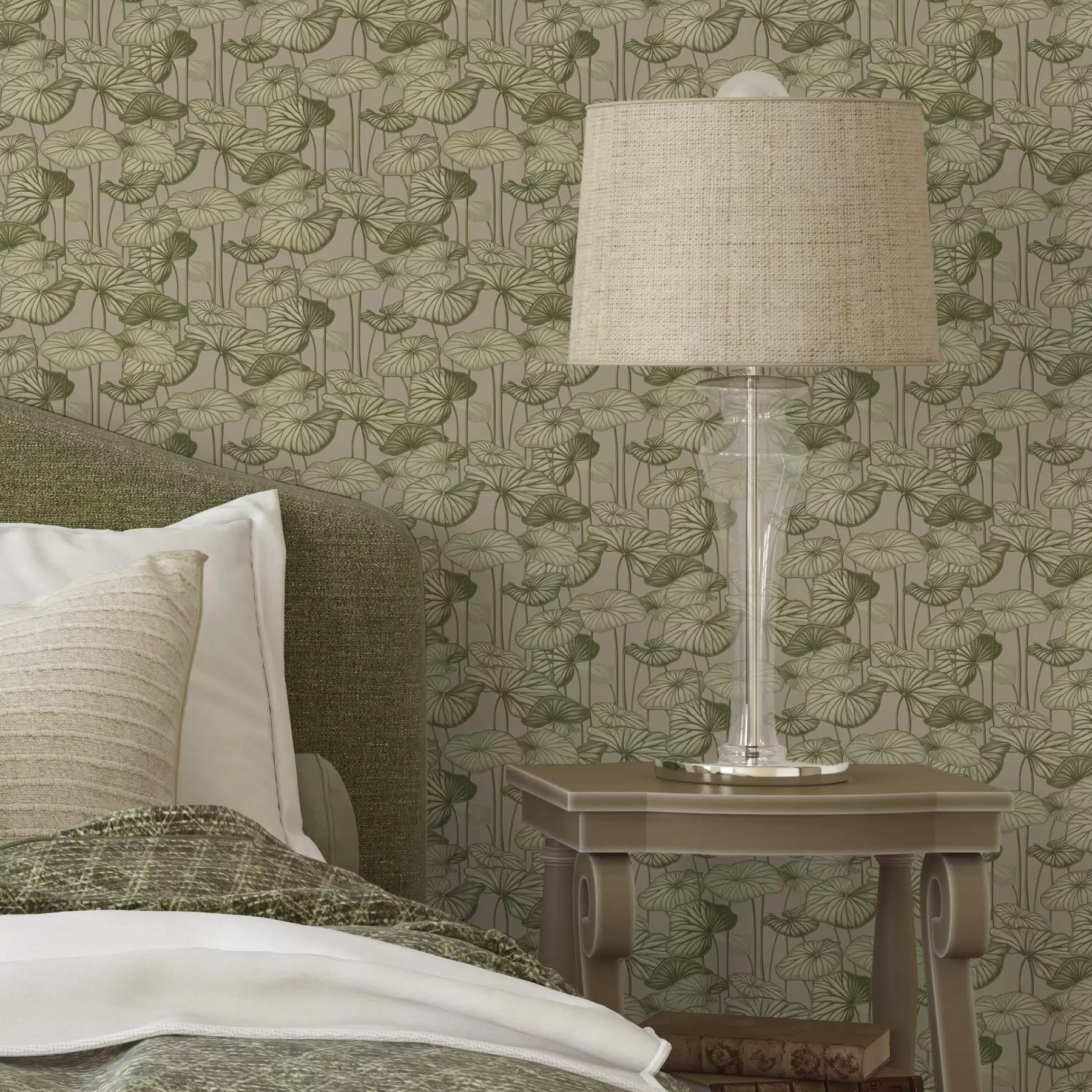 Fotobehang Grafische lotusbladeren in retrostijl op een beige achtergrond a00188