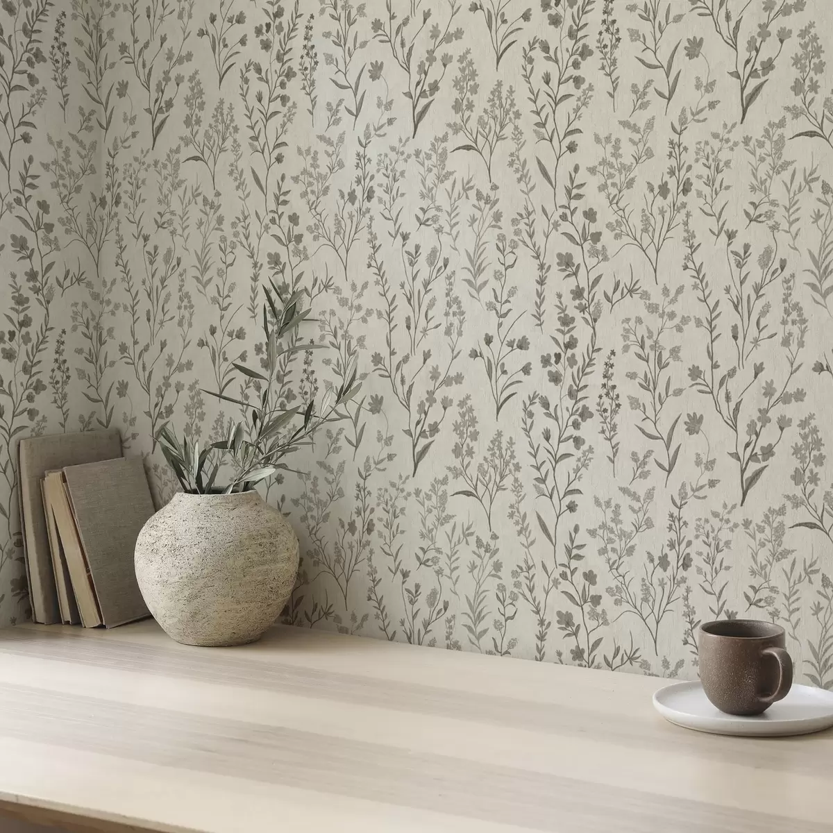 Behang Monochroom weidegras in vintage stijl a00192