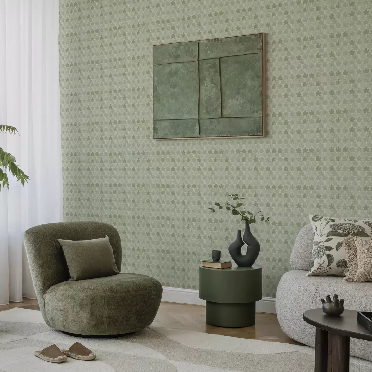 Behang Licht patroon met esdoornbladeren a00195