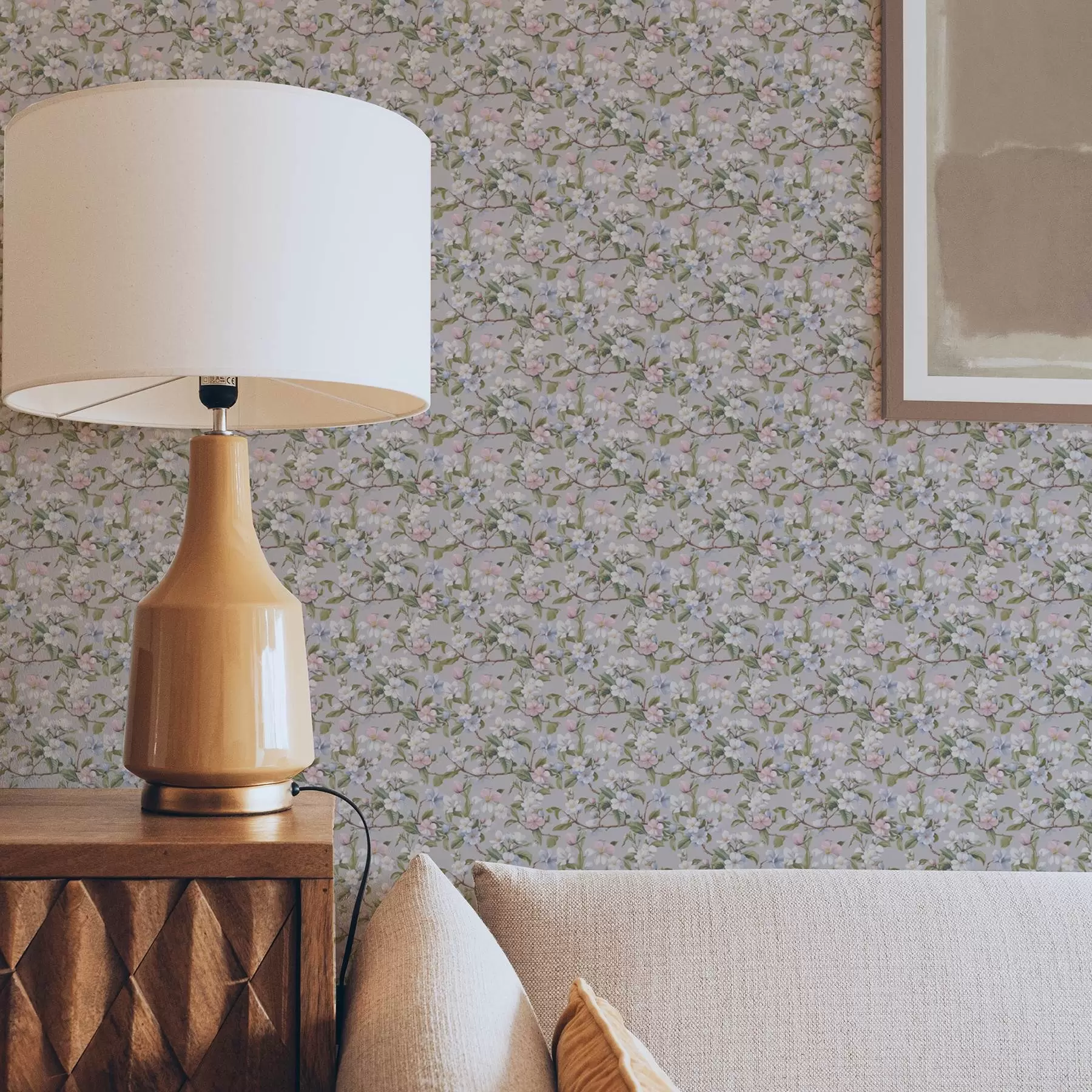 Papier peint photo Diagonale florale pastel dans le style des textiles de la Renaissance a00205