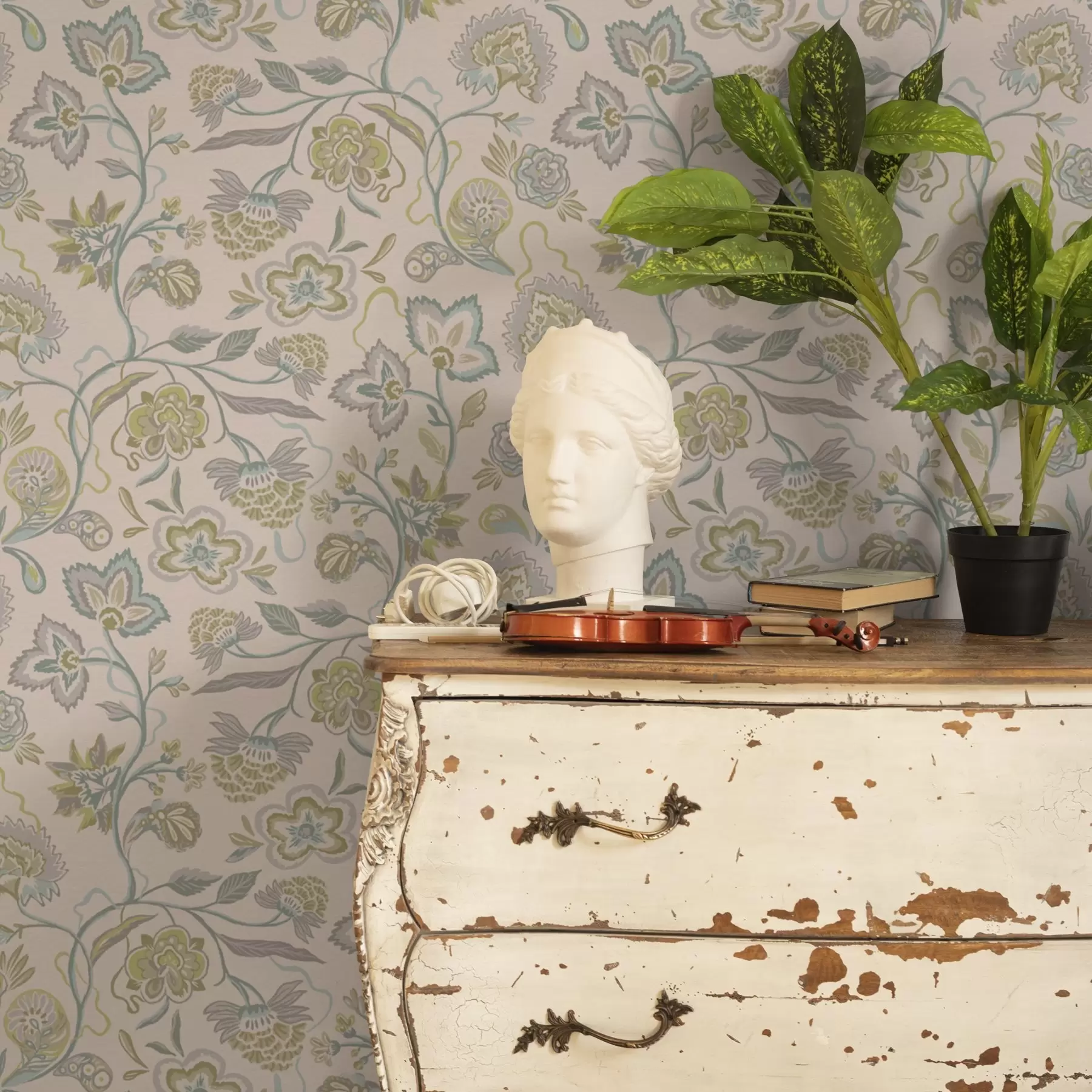 Fotobehang Sierbloemen in pastelkleuren, vintage stijl a00222