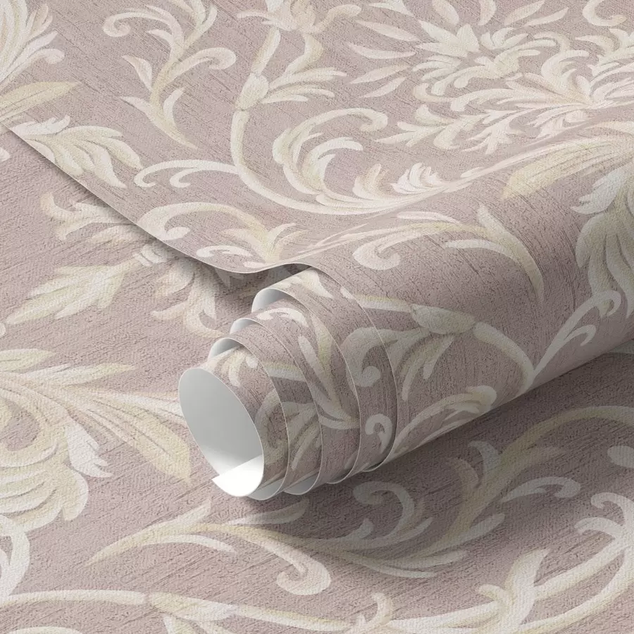 Papier peint photo Damas classique sur fond rose, motif baroque a00227