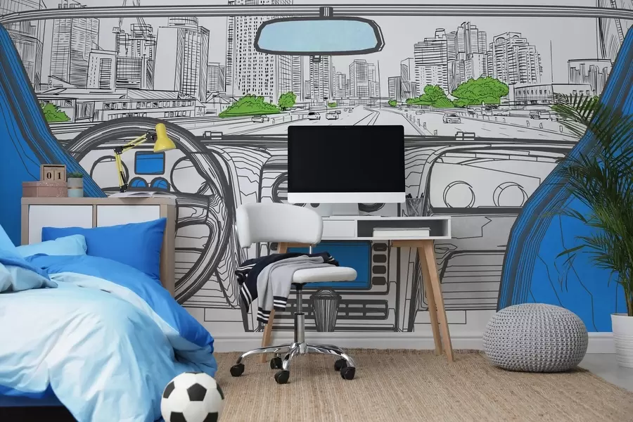 Papier peint photo Vue en courbes de niveau depuis une voiture w04109v1