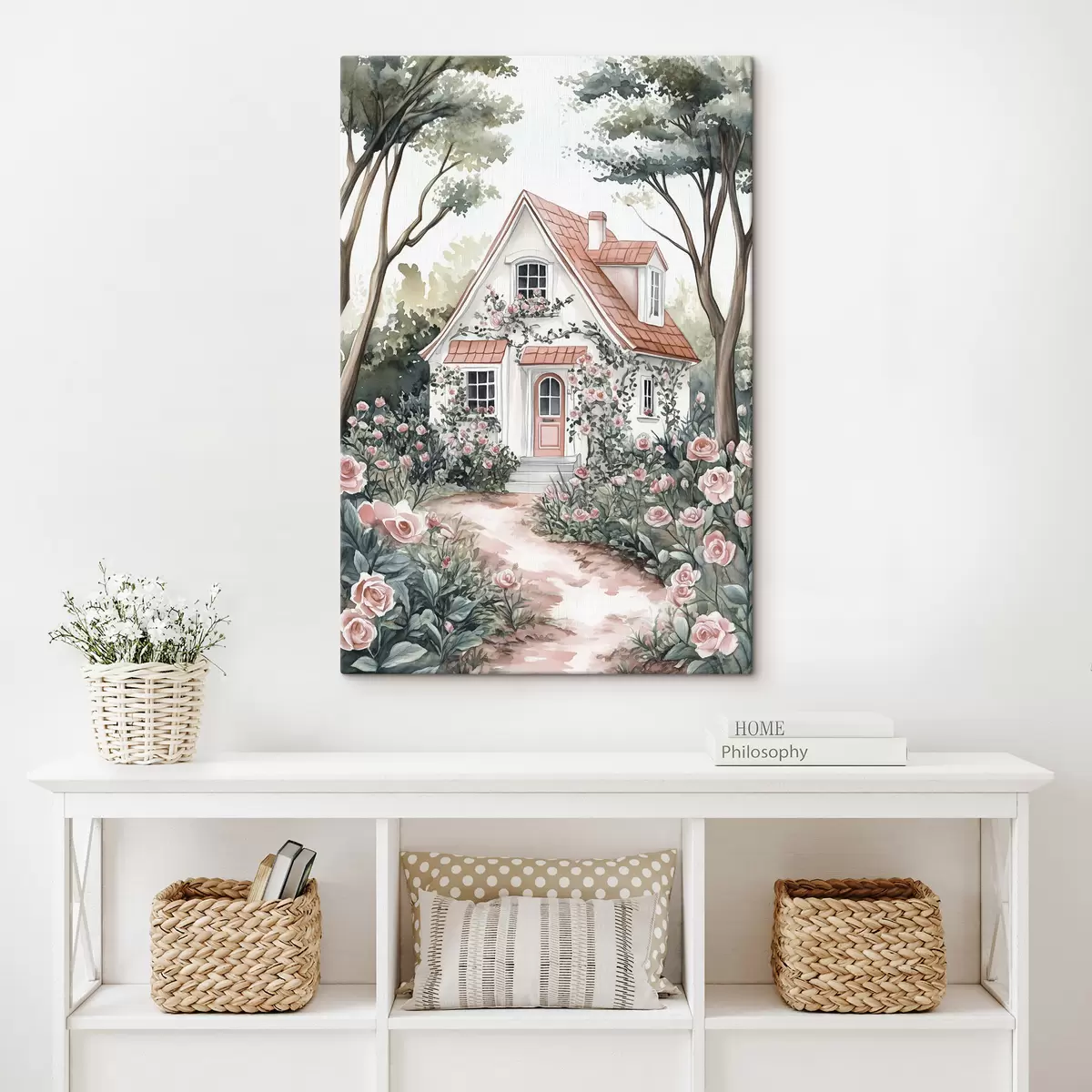  Schilderijen Wit huis met rozentuin in het bos s44716