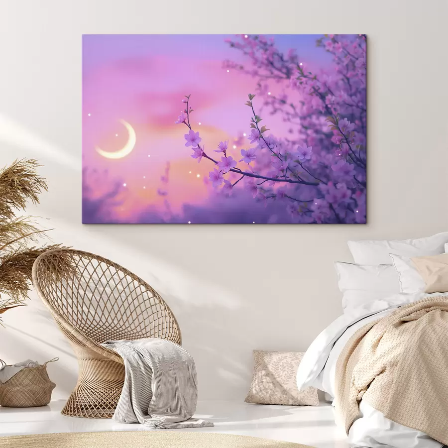  Peintures Ciel violet avec lune et cerisiers s44717
