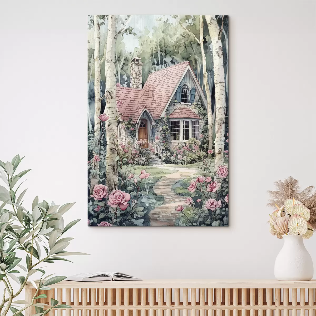  Schilderijen Mooi huis tussen de berken, rozentuin s44721