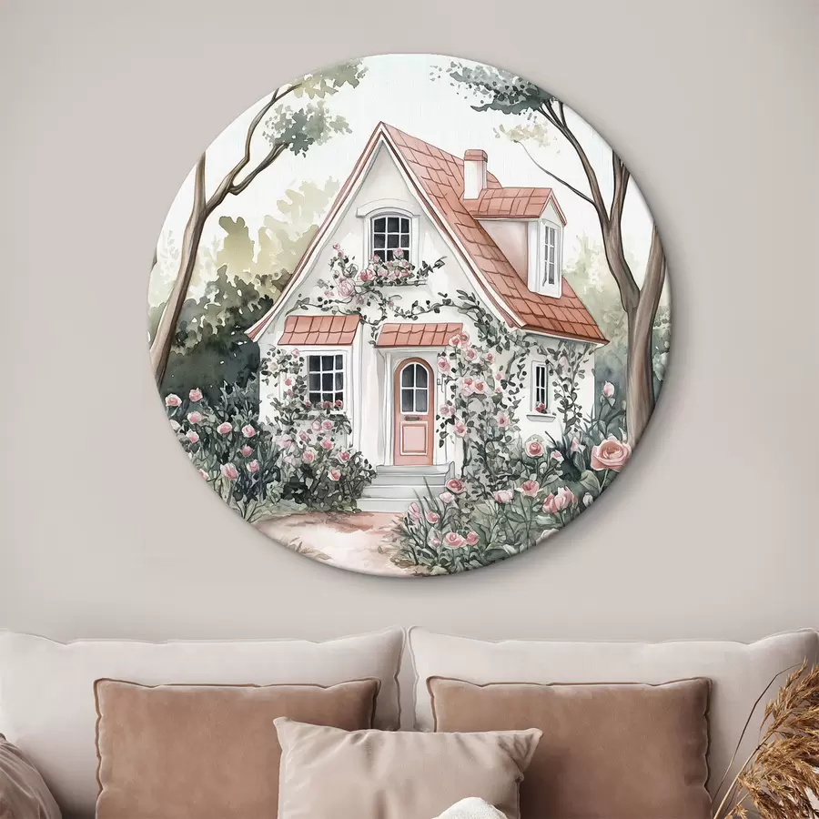  Schilderijen Wit huis met rozentuin in het bos r44716