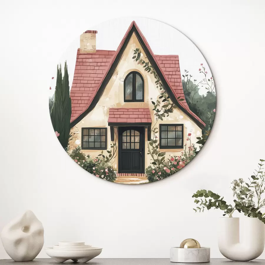  Schilderijen Een sprookjeshuis in het bos, rozen, pastelstijl r44718