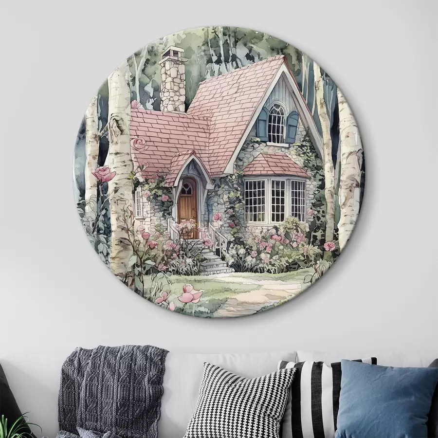  Peintures Belle maison dans les bouleaux, jardin de roses r44721