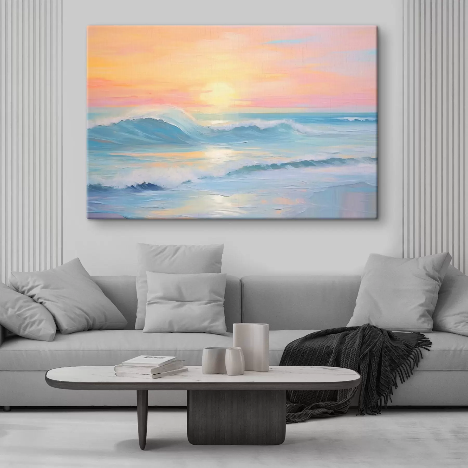  Peintures Vagues de la mer sur fond de coucher de soleil s44729