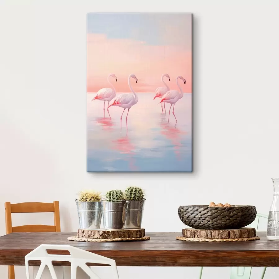  Peintures Flamants roses en eau peu profonde au coucher du soleil s44732