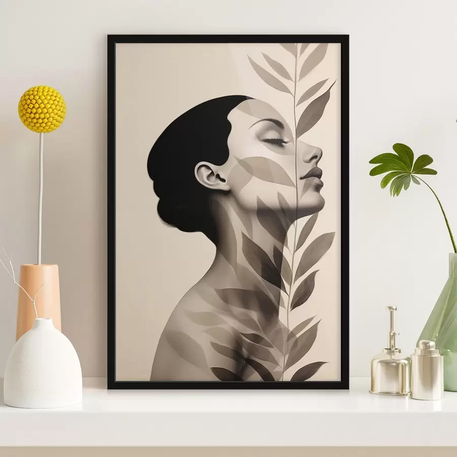 Fotobehang Vrouwelijk profiel met bloemenpatroon f44725