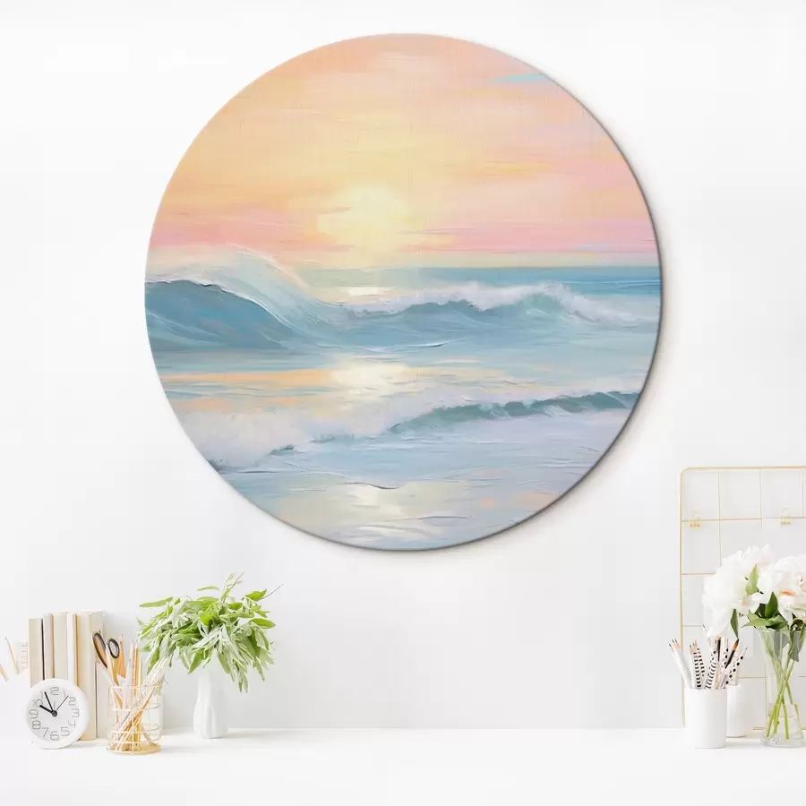  Peintures Vagues de la mer sur fond de coucher de soleil r44729