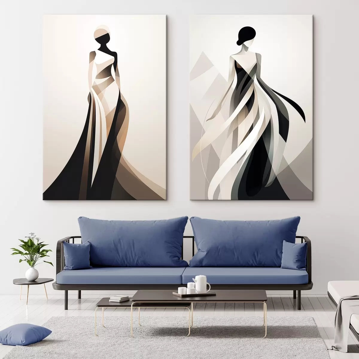  Peintures Composition de silhouettes dans des tons clairs et foncés m00465