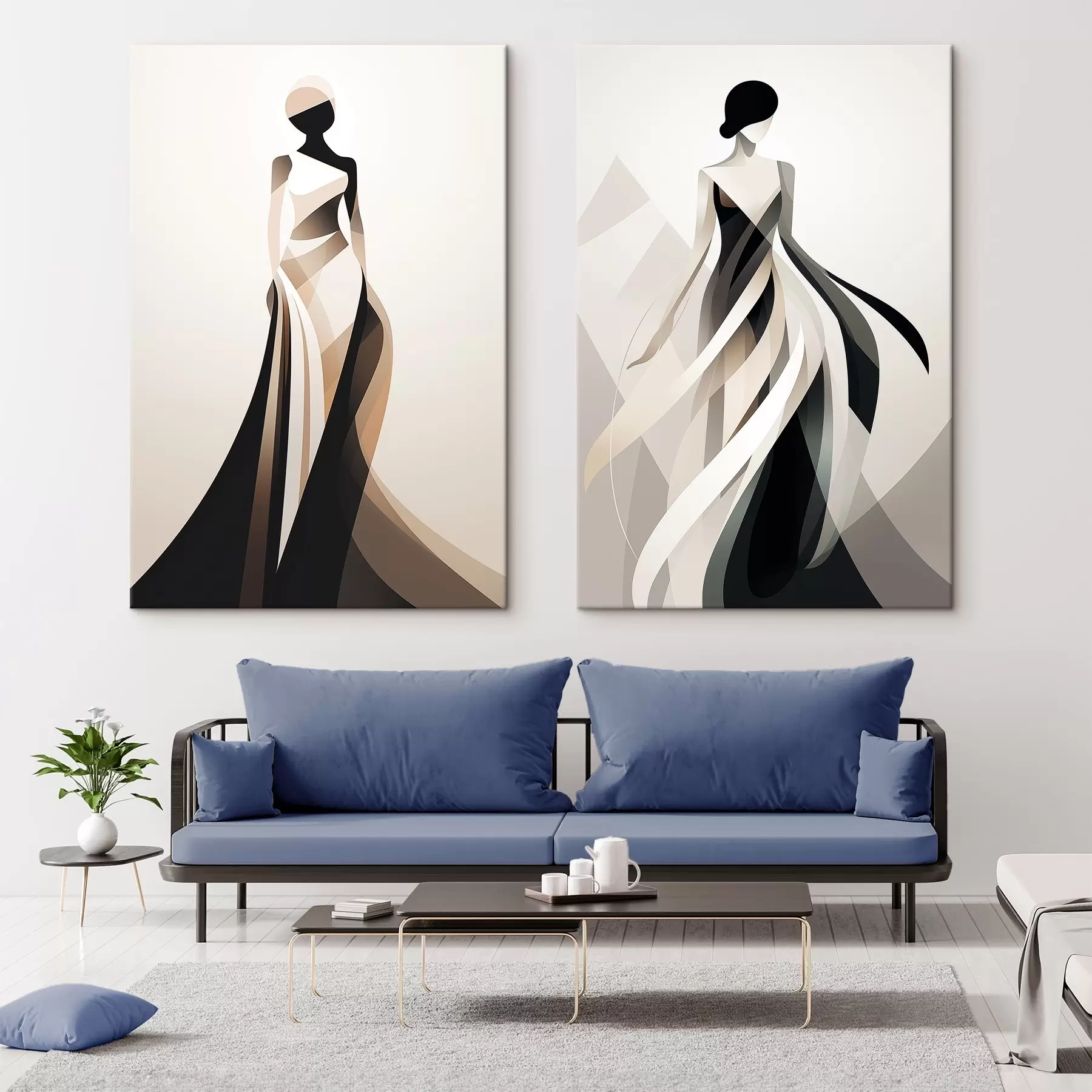  Peintures Composition de silhouettes dans des tons clairs et foncés m00465