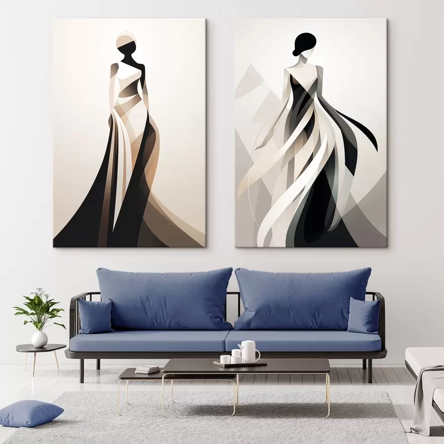  Peintures Composition de silhouettes dans des tons clairs et foncés m00465