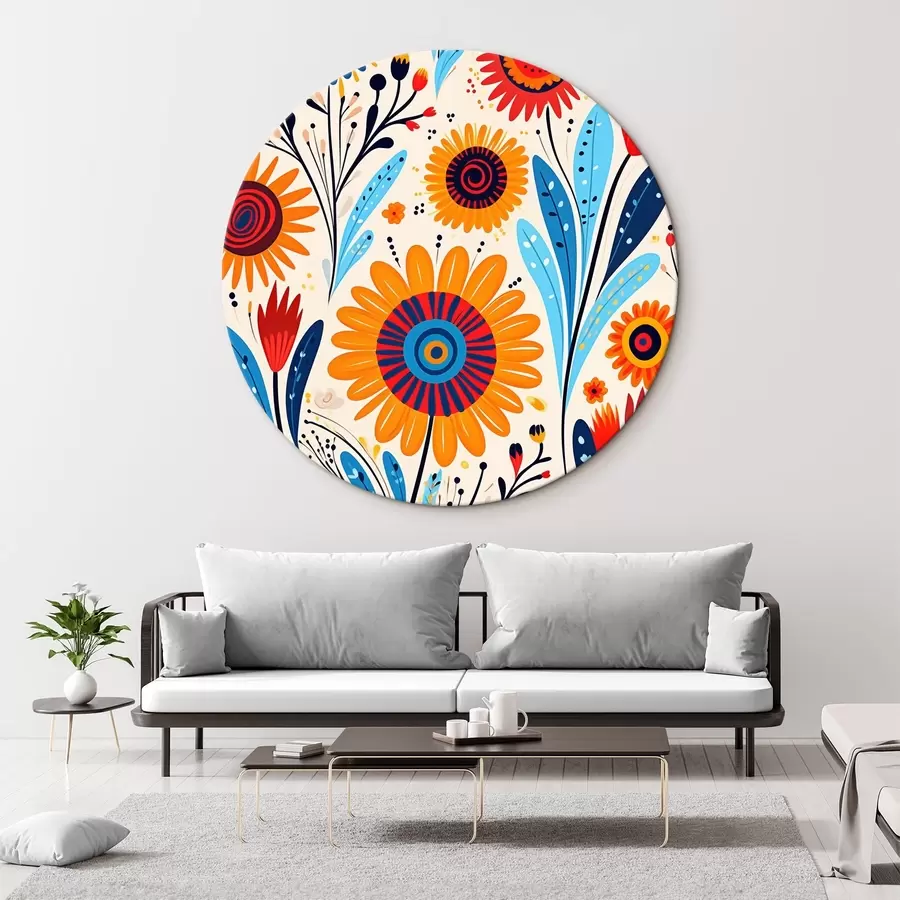  Schilderijen Gestileerde bloemen in blauw en oranje palet r44761