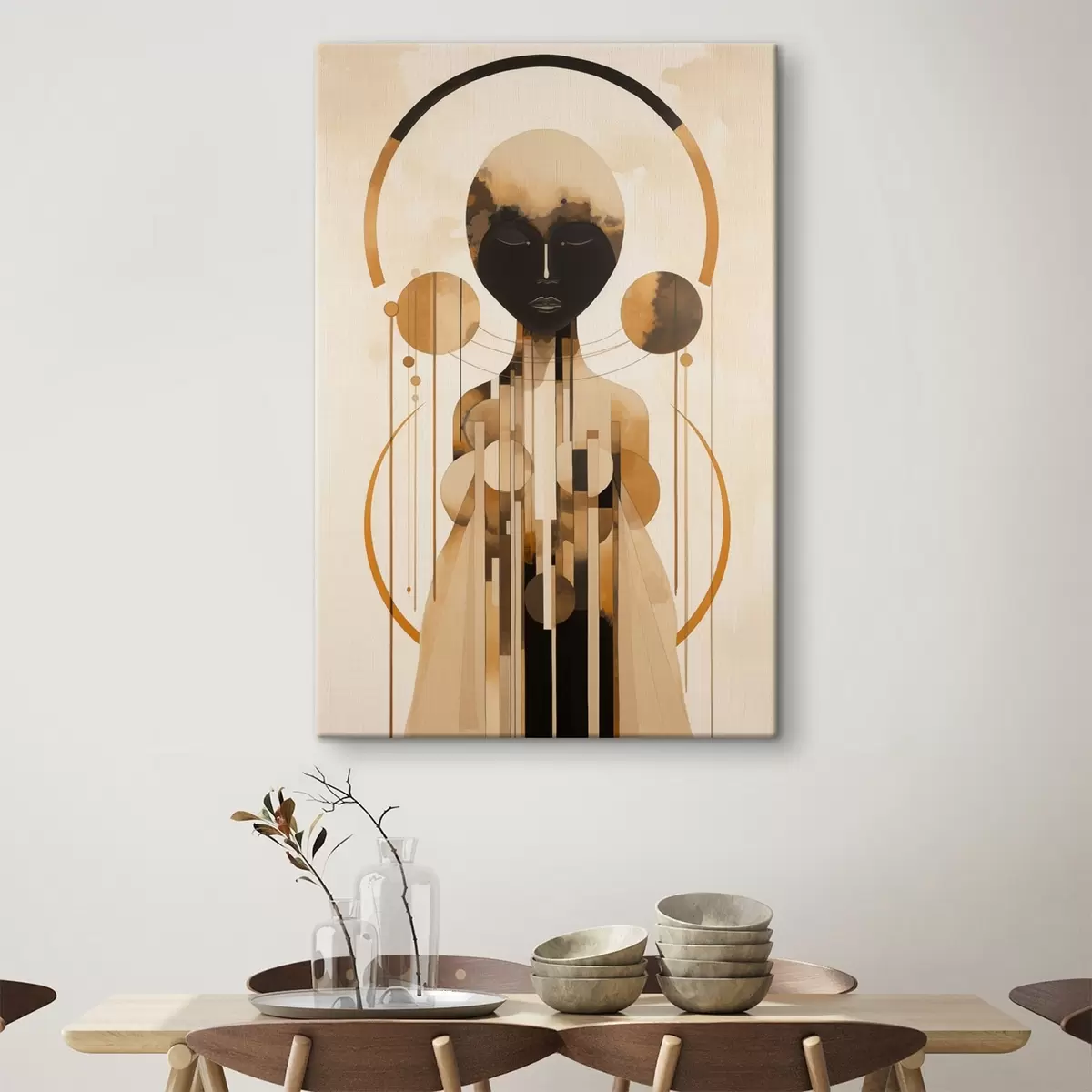  Peintures Figure avec des cercles dans la palette beige et marron s44747