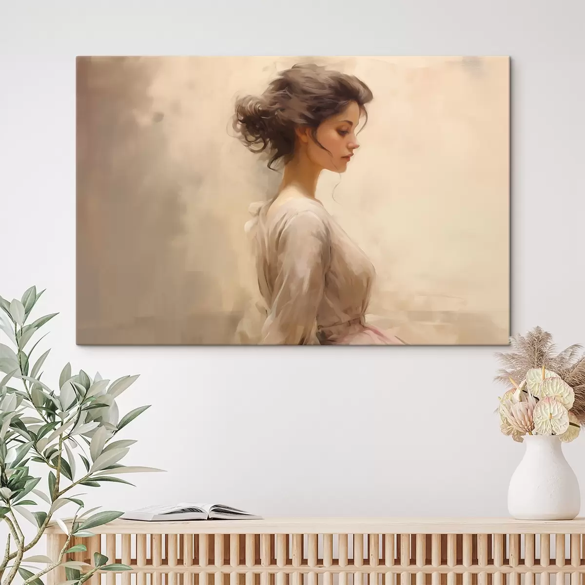  Peintures Douceur d'une femme sur un fond clair s44752