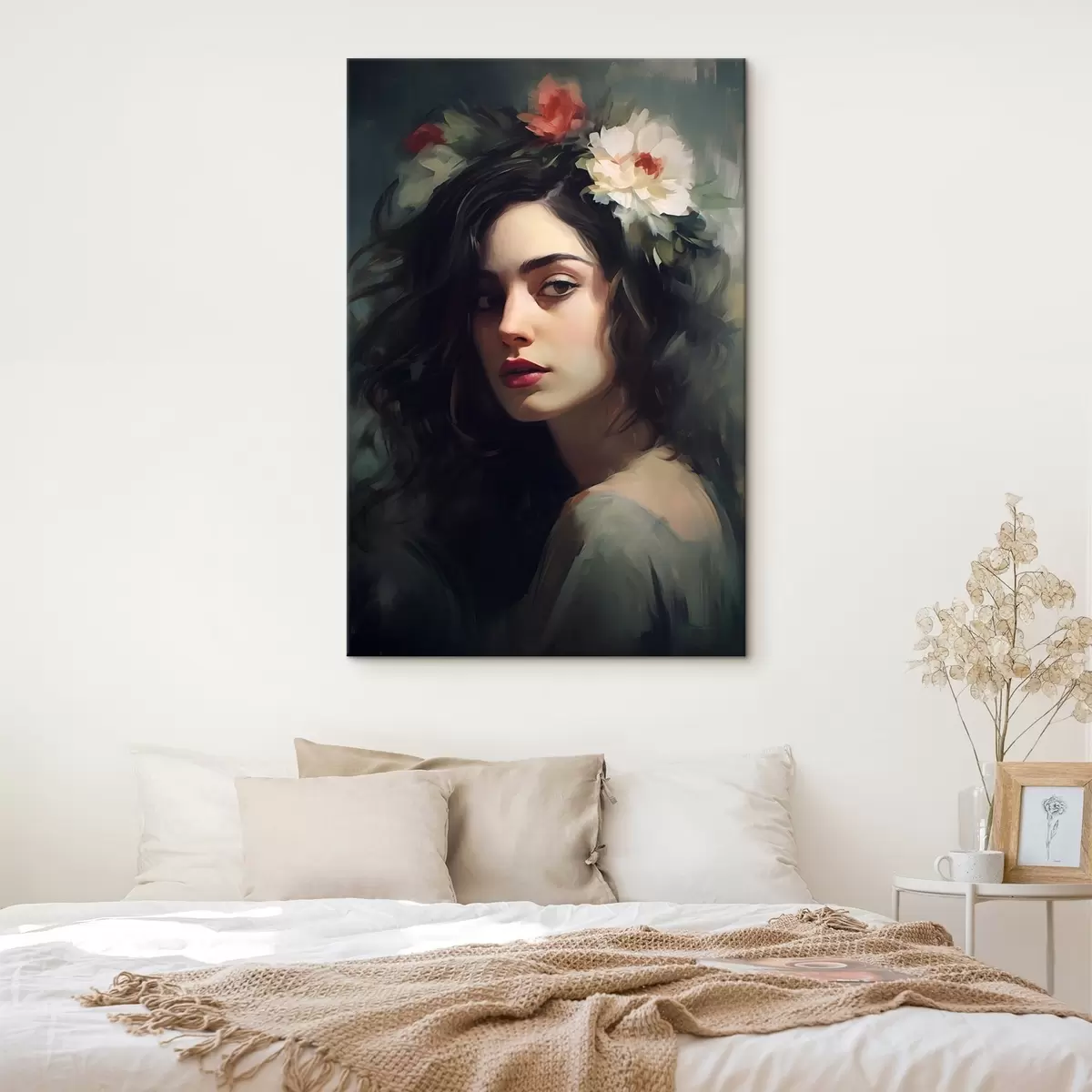  Schilderijen Donkerharige vrouw met een bloemenkroon s44762