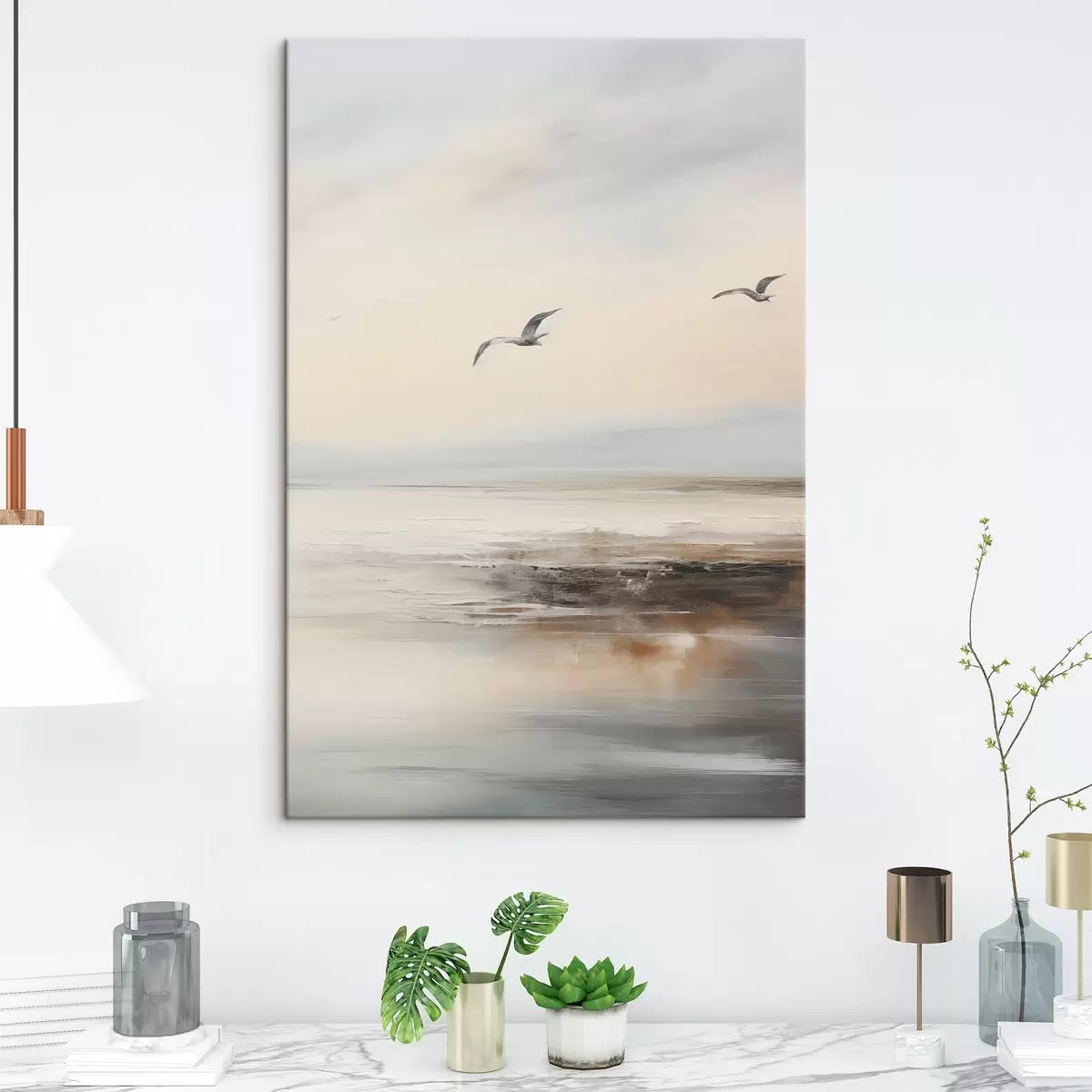  Peintures Paysage pastel avec mouettes en vol s44763