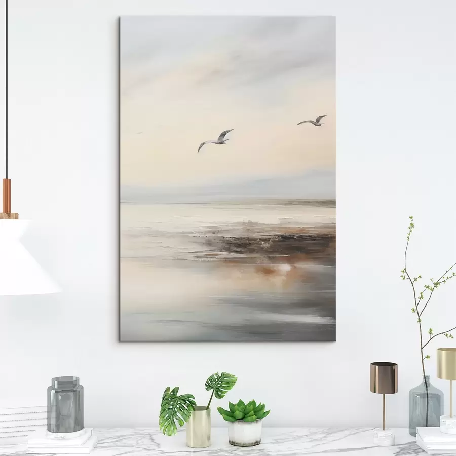 Peintures Paysage pastel avec mouettes en vol s44763