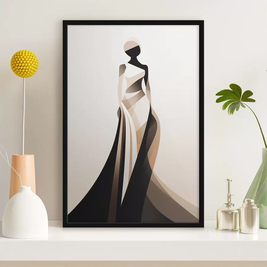 Fotobehang Vrouwelijk silhouet in beige en zwarte tinten f44749