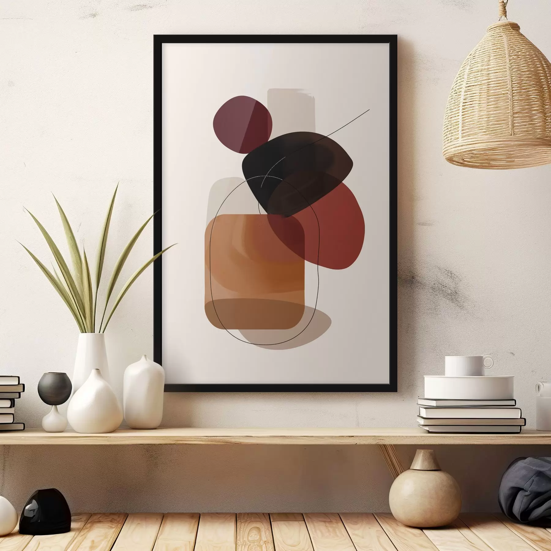  Schilderijen Compositie in wijn en bruin palet f44758