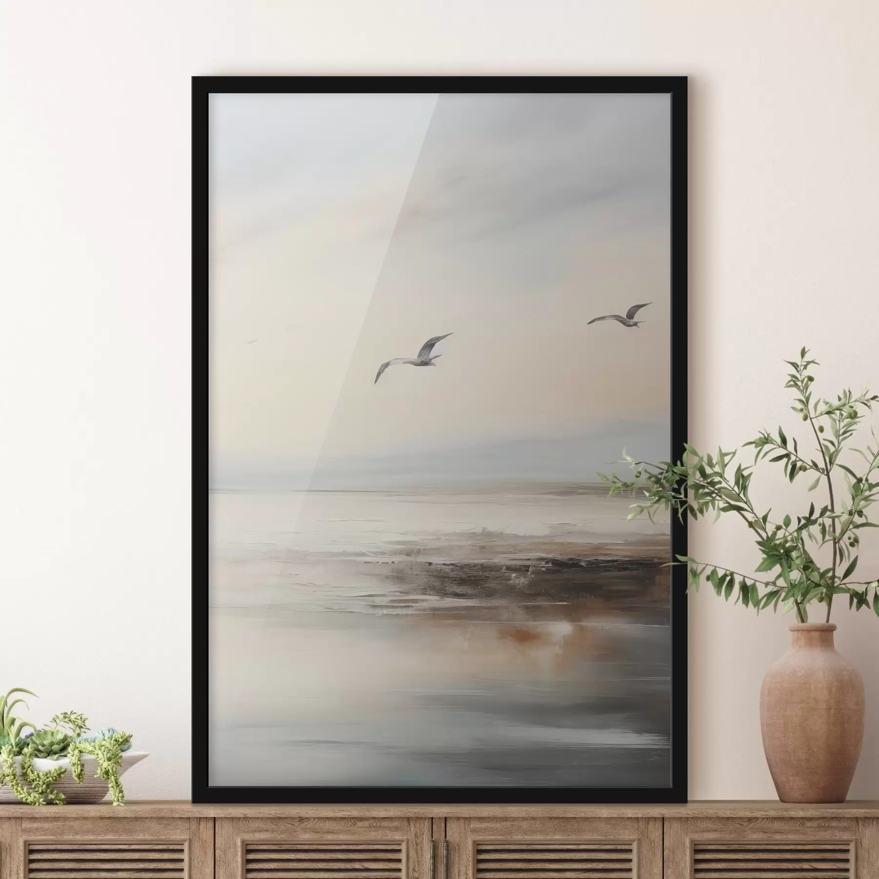 Papier peint photo Paysage pastel avec mouettes en vol f44763