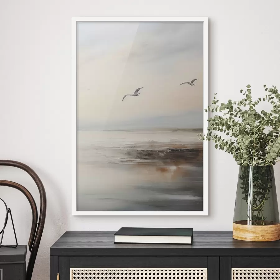 Papier peint photo Paysage pastel avec mouettes en vol f44763