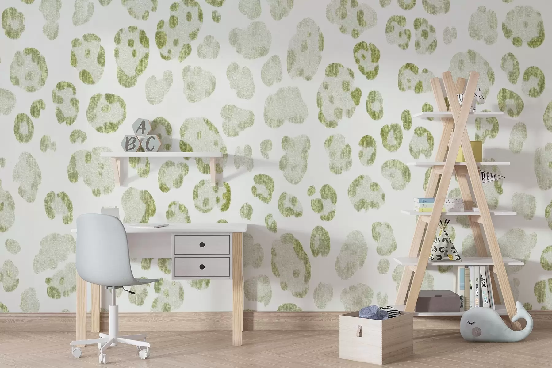 Fotobehang Luipaardprint, woltextuur, groene kleur w04112v3