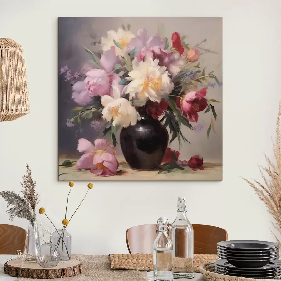  Peintures Bouquet de pivoines dans un vase foncé s44769