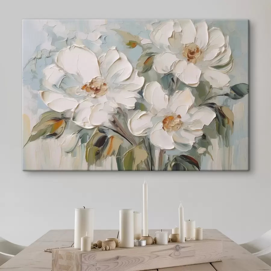 Papier peint photo Peinture imitation fleurs blanches s44775