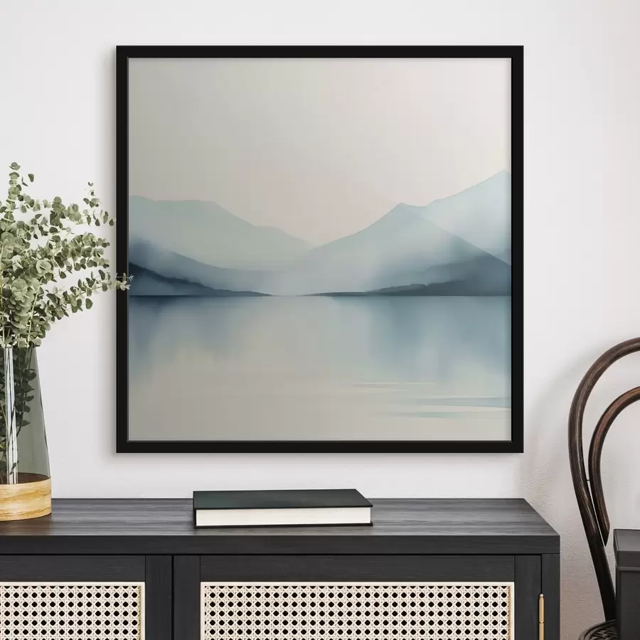 Fotobehang Bergen achter het meer imitatie van aquarel f44764