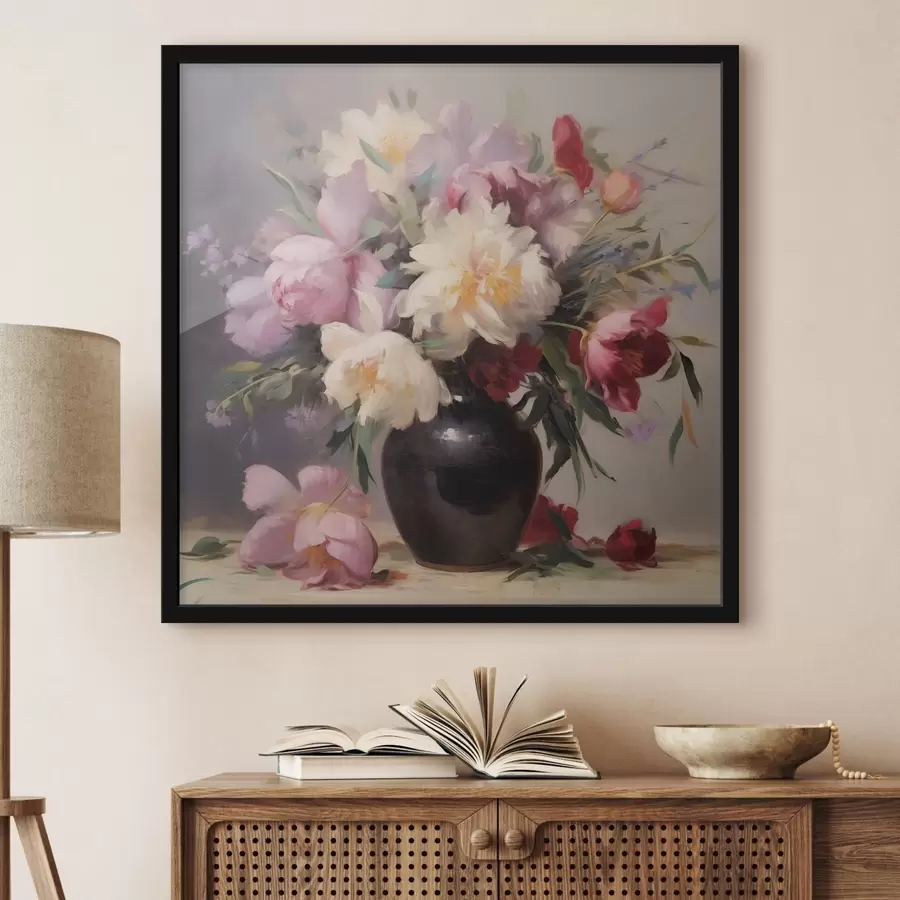 Papier peint photo Bouquet de pivoines dans un vase foncé f44769